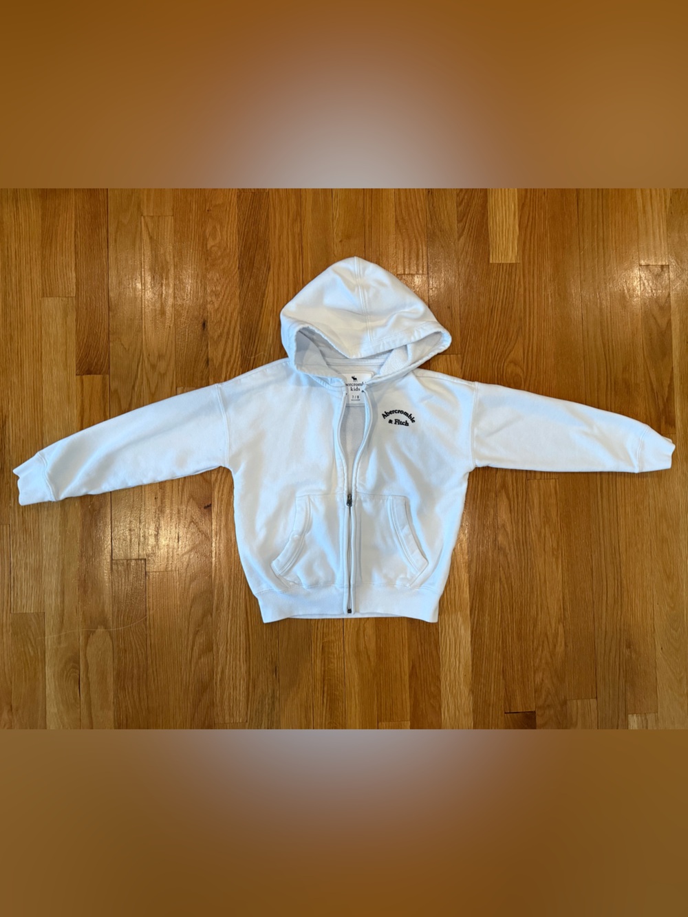 abercrombie kids White Zip Hoodie with Small Chest Logo